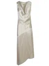 Magda Butrym Cowl Neck Silk Dress With Hem And Draping In Beige