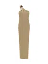 Magda Butrym Floral-appliqué One-shoulder Jersey Maxi Dress In Beige