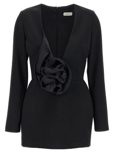 Magda Butrym '37' V-neckline Floral Long Sleeves Dress In Black