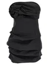 Magda Butrym Off-the-shoulder Black Mini Dress With Floral Accent In Black