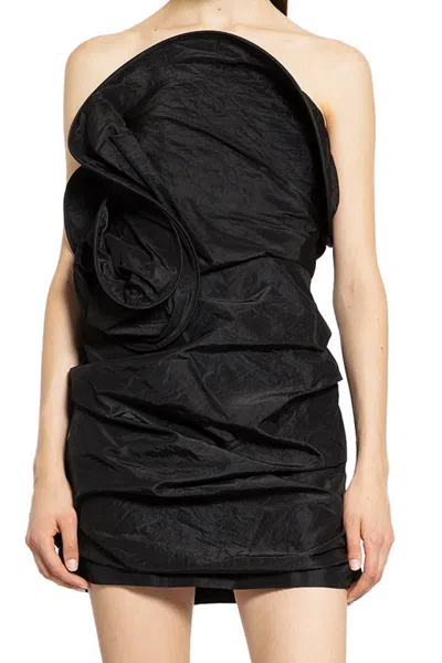 Magda Butrym Sculptural Rose Mini Dress In Black