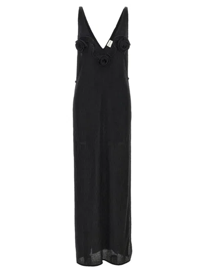 Magda Butrym '19' Floral Maxi Sheer Sleeveless V-neck Dress In Black