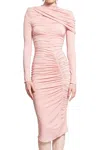 Magda Butrym Abito Midi A Collo Alto Arricciato In Pink