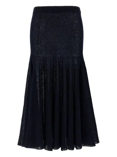 Magda Butrym Wool Blend Knit Maxi Skirt In Blue