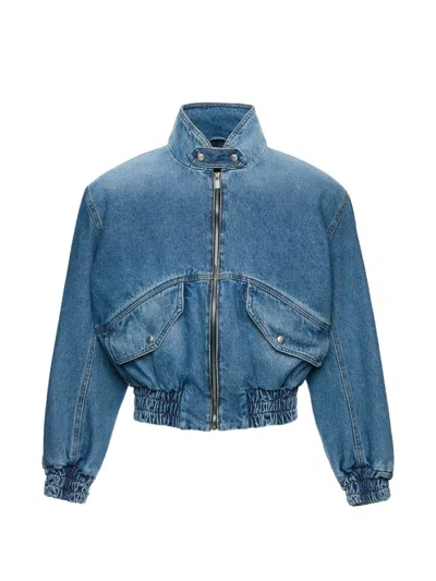Magda Butrym Elasticated-hem Denim Jacket In Blue