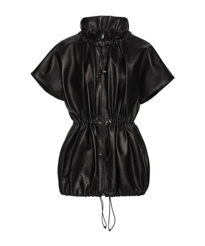 MAGDA BUTRYM RUFFLED HIGH-NECK LEATHER JACKET