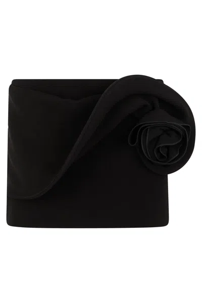 Magda Butrym Elegant Low Waist Mini Skirt With Floral Application In Black