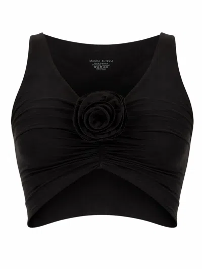 Magda Butrym Elegant Mini Top With Floral Detail - Size 36 In Black