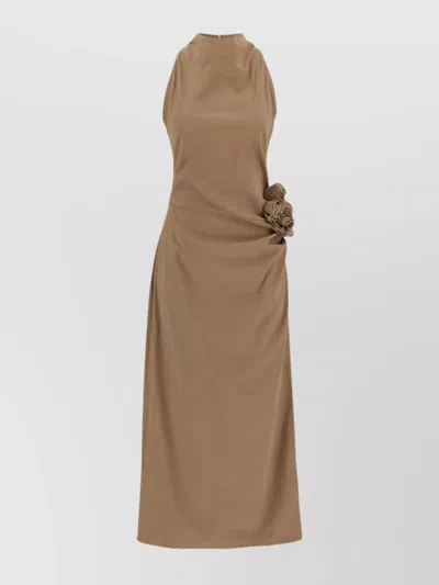 Magda Butrym Embellished Floral Halter Dress With Side Draping In Beige