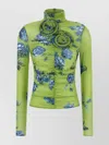 Magda Butrym Embellished Floral High Neck Ruched Top In Green