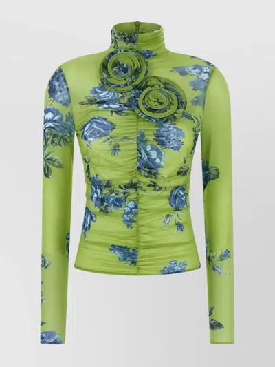 MAGDA BUTRYM EMBELLISHED FLORAL HIGH NECK RUCHED TOP