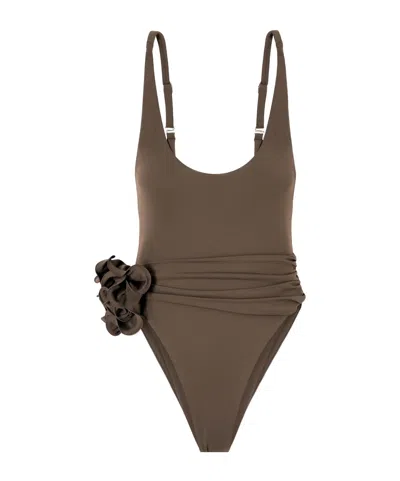 Magda Butrym Embellished Gathered Swimsuit In Brown