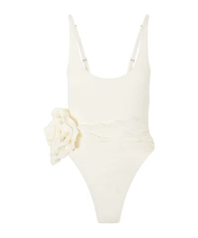 Magda Butrym Embellished Lace-trimmed Swimsuit In White