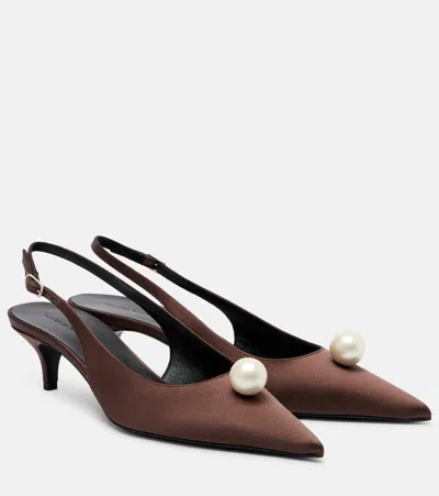 Magda Butrym Embellished Satin Slingback Pumps In Brown