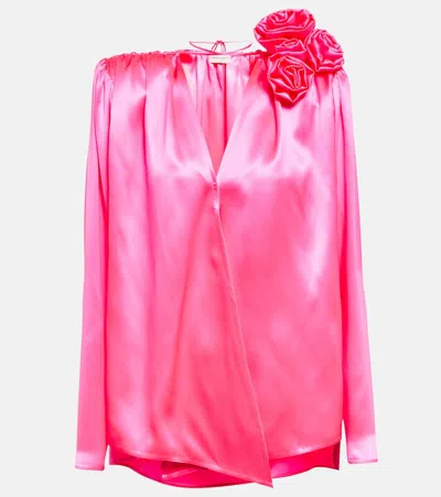 Magda Butrym Pink Blouse With Floral Applique And Belt In Silk Woman