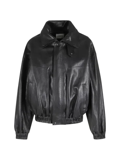 Magda Butrym Aviator Leather Jacket High Collar Design In Black