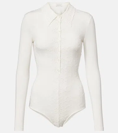 MAGDA BUTRYM EMBROIDERED COTTON-BLEND BODYSUIT