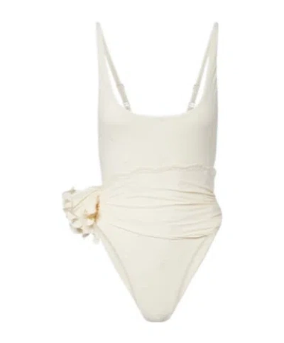 Magda Butrym Embellished Lace-trimmed Swimsuit In White