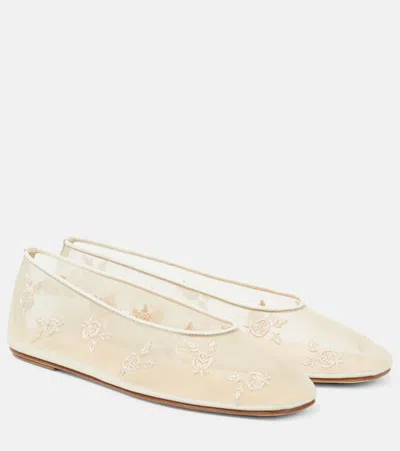 Magda Butrym Embroidered Mesh Ballet Flats In White