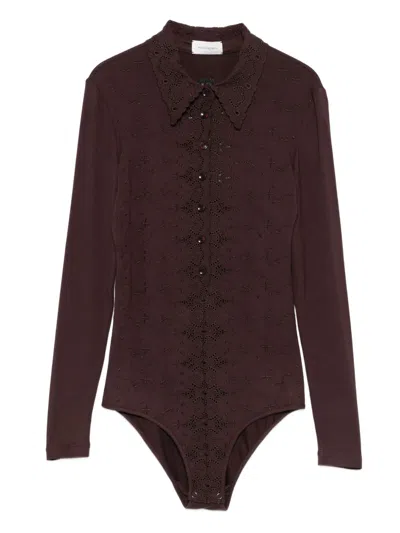 Magda Butrym Eyelet-embroidered Buttoned Bodysuit In Brown