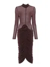 Magda Butrym Long Sleeve Sheer Midi Dress In Rojo Oscuro