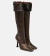 Magda Butrym Faux Fur-trimmed Satin Knee-high Boots In Brown