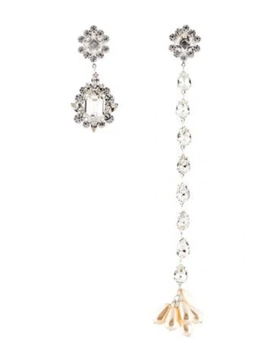 Pre-owned Magda Butrym Faux Pearl & Crystal Asymmetrical Drop Earrings In White