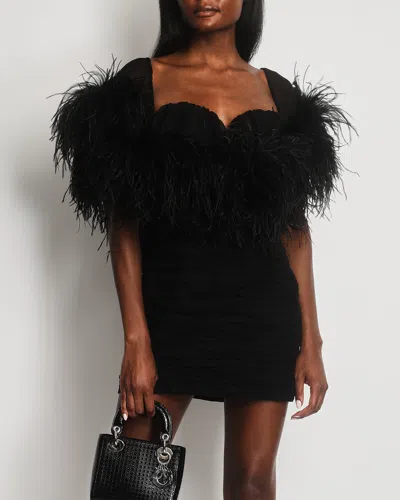 Magda Butrym Feather Mini Dress With Pleat Detail In Black