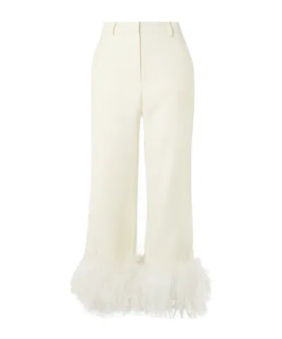 Magda Butrym Feather-trimmed Wool Casual Pants In White