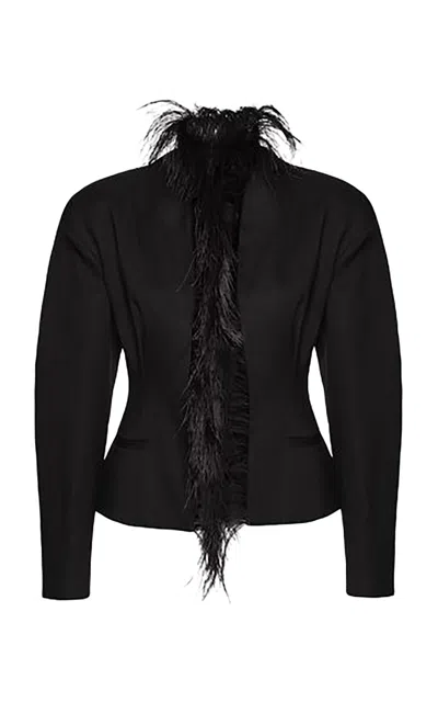 Magda Butrym Feather-trimmed Wool-blend Blazer In Black
