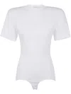 Magda Butrym Crew Neck Ribbed Bodysuit With Ruched Detailing In White
