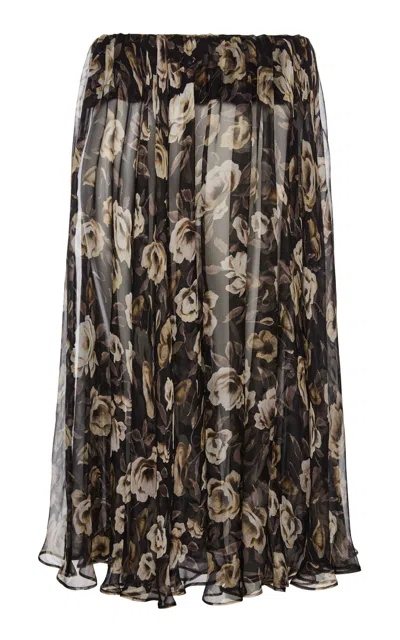 Magda Butrym Flared Floral Silk Midi Skirt In Floral