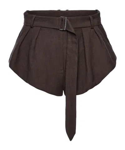 Magda Butrym Belted Pleated Mini Shorts In Brown