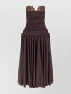 Magda Butrym Flared Skirt Lace Trim Ruched Dress In Brown