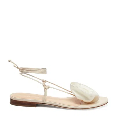 Magda Butrym Flat Sandals With Floral Embellishments In Neutral