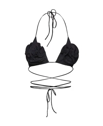 Magda Butrym 3d Flower Tech Triangle Bikini Top In Black