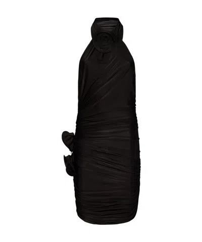 Magda Butrym Floral-appliqué Halterneck Silk Minidress In Black