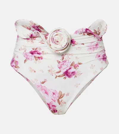 Magda Butrym Sculpted Waist Swim Bottom In Cream Floral Print In Multi
