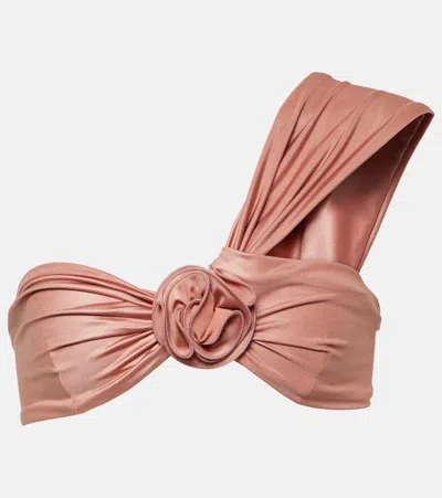 Magda Butrym Floral-appliqué One-shoulder Bikini Top In Pink