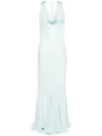 Magda Butrym Draped Jersey Long Dress In Light Blue
