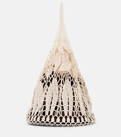 Magda Butrym Floral-appliqué Crochet Tote Bag In Beige