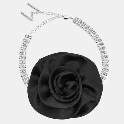 Pre-owned Magda Butrym Floral Appliqué Crystal Embellished Choker In Black
