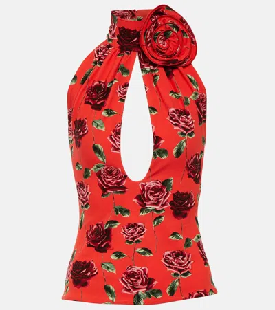 Magda Butrym Floral-appliqué Cutout Halterneck Top In Red