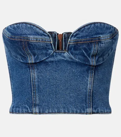 Magda Butrym Floral-appliqué Denim Bustier Top In Blue