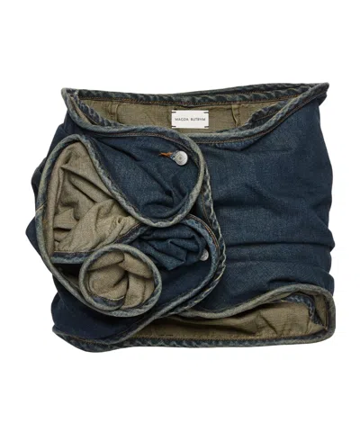MAGDA BUTRYM FLORAL APPLIQUÉ DENIM MINI SKIRT IN DARK VINTAGE BLUE