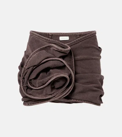 Magda Butrym Floral-appliqué Denim Miniskirt In Brown