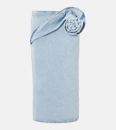 Magda Butrym '03' High Waist Midi Wrap Skirt With Floral Embellishment In Blue