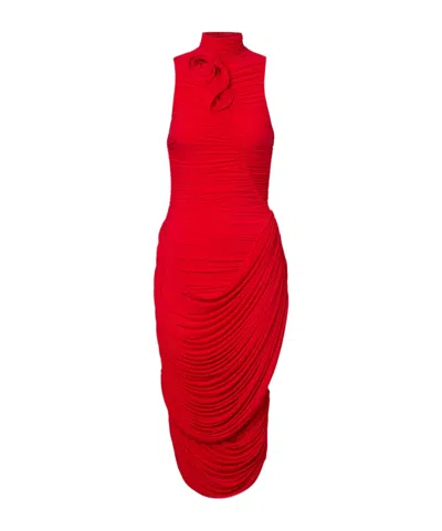 Magda Butrym Floral-appliqué Draped Gown In Red