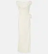 Magda Butrym Draped Silk Midi Dress W/ Rose In White