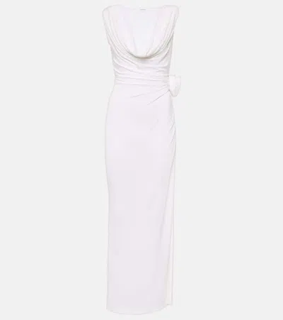 Magda Butrym Floral-appliqué Draped Jersey Gown In White